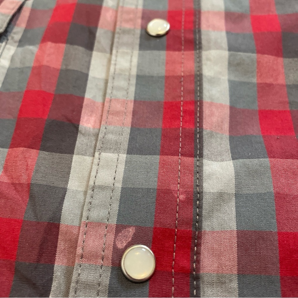 Wrangler Shirt Mens 2XL XXL Red Gray Check Pearl Snap Long Sleeve Cowboy Western - Picture 7 of 13